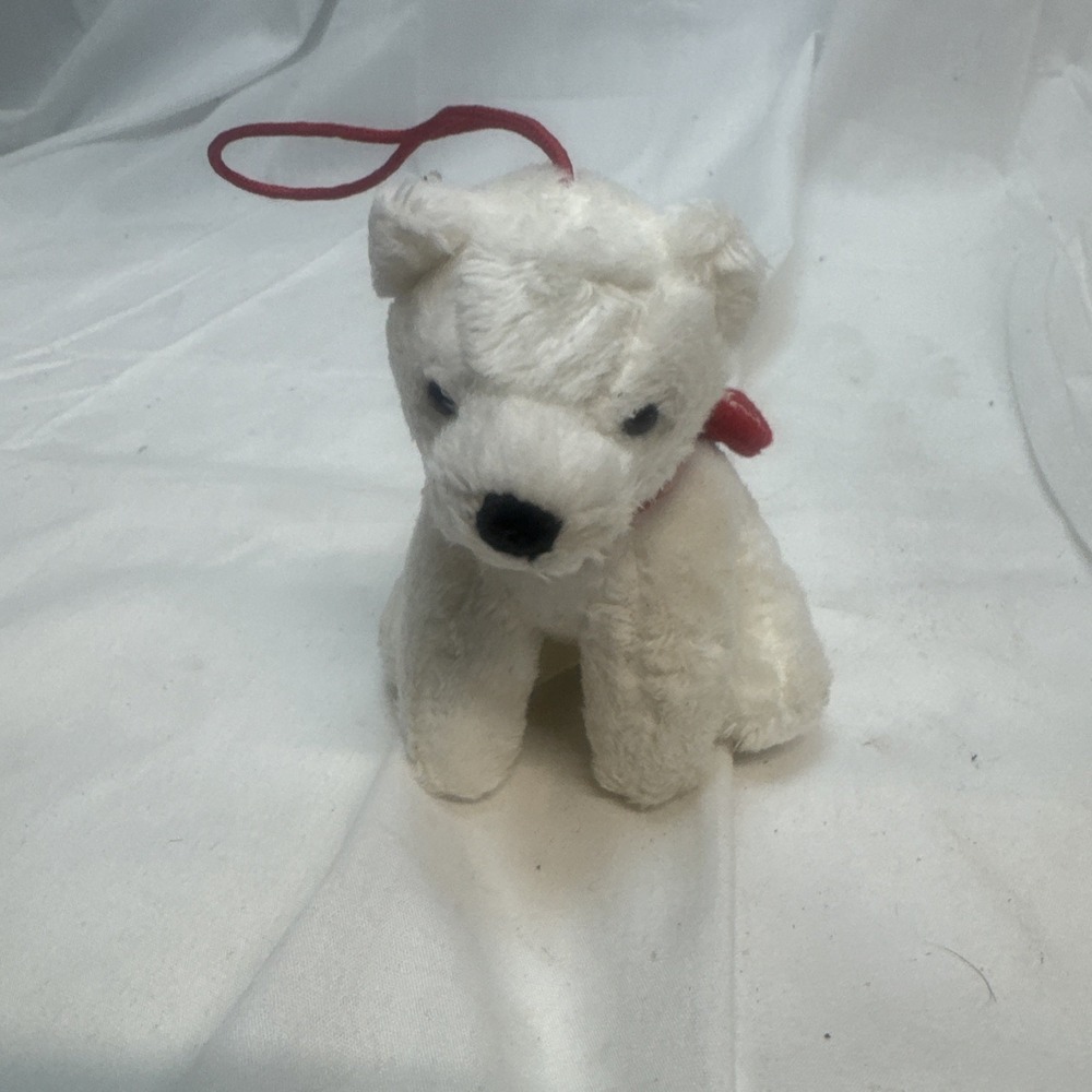 White Coca Cola Plush Bear Christmas Tree Ornament With Red Cord Hanger